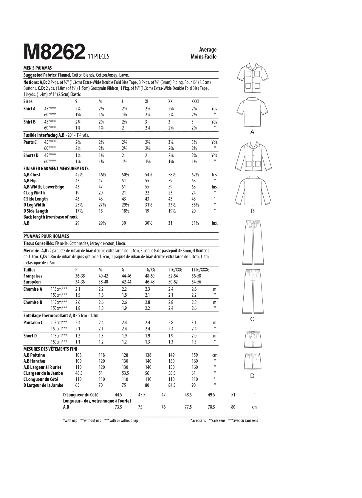 Patron McCall's n°8262 - Pyjama pour hommes