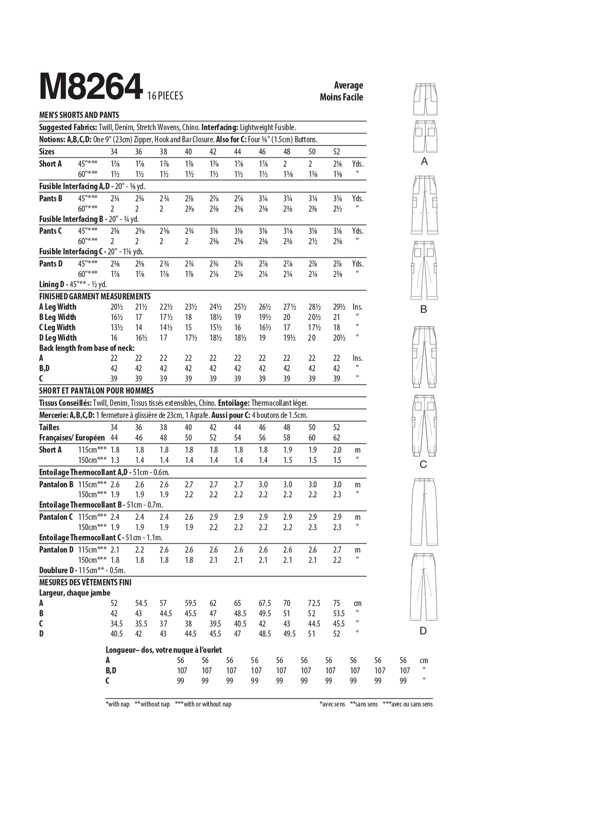 Patron McCall's n°8264 - Short et pantalon pour hommes