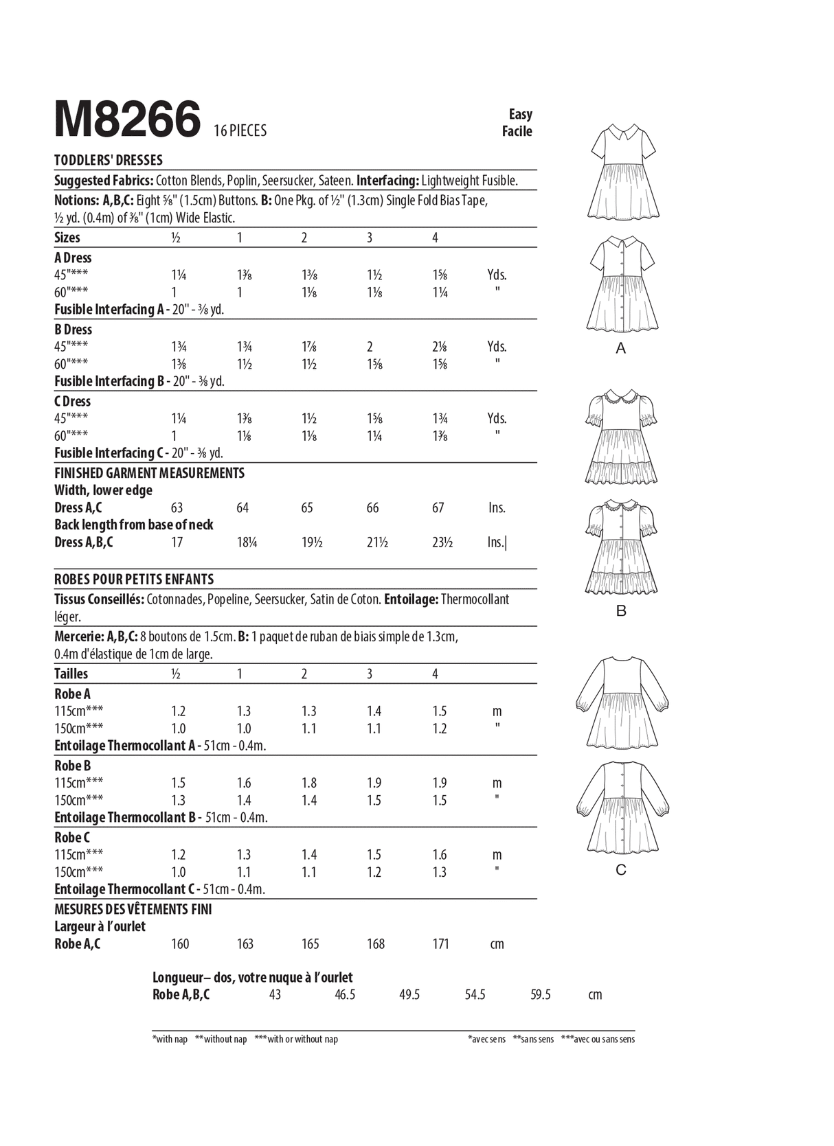 Patron McCall's n°8266 - Robes pour enfants