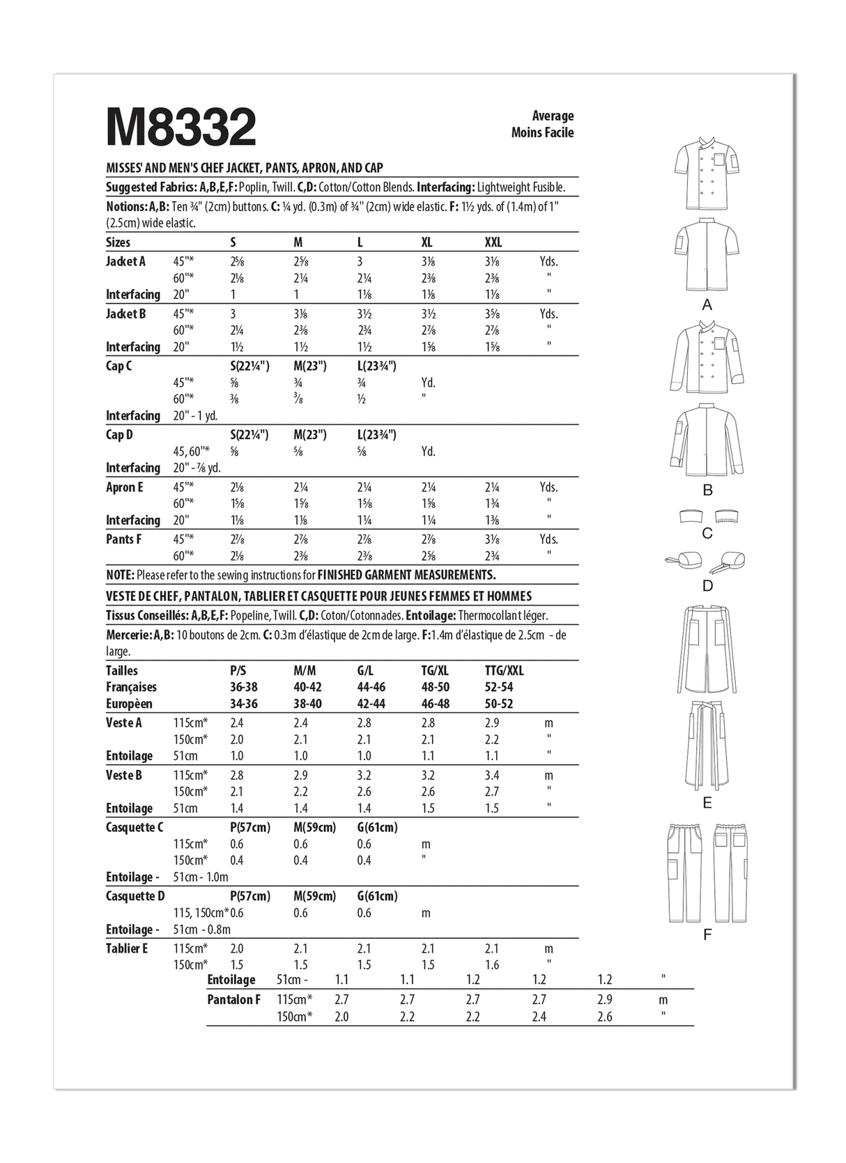 Patron McCall's n°8332 - Tenue de chef