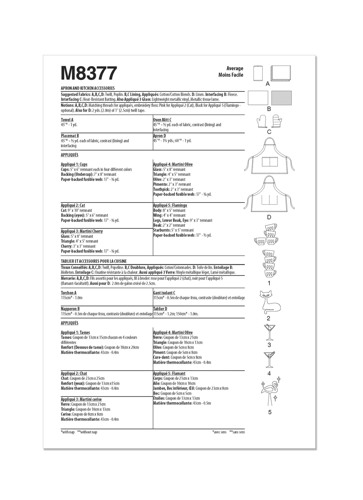 Patron McCall's n°8377 - Tablier et accessoires de cuisine