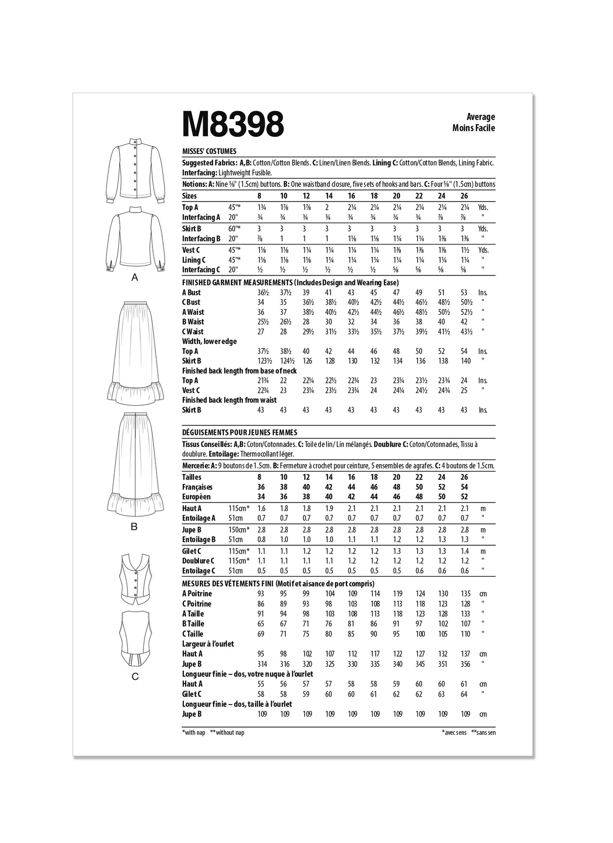 Patron McCall's n°8398 - Costume féminin style western