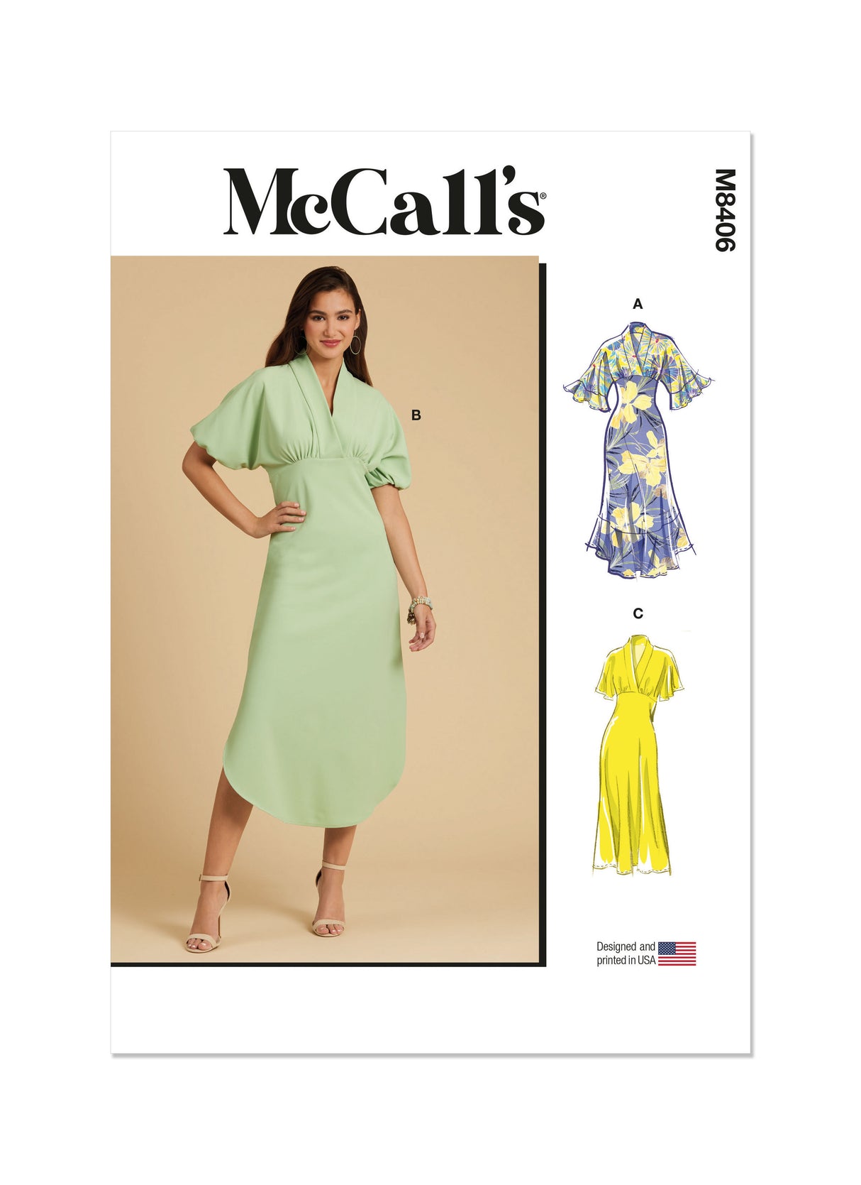Patron McCall's n°8406 - Robe à taille empire avec variations de manches et d'ourlet