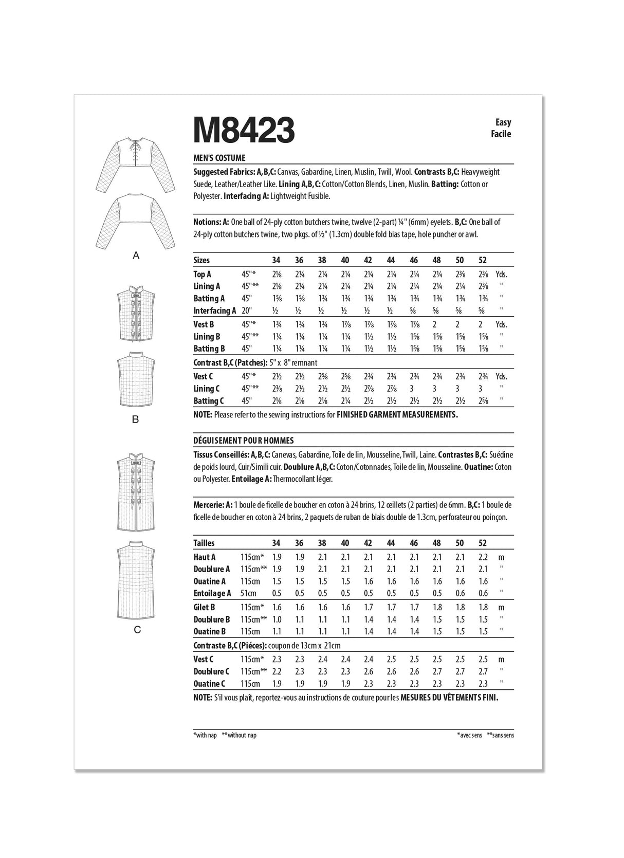 Patron McCall's n°8423 - Costume médiéval pour homme