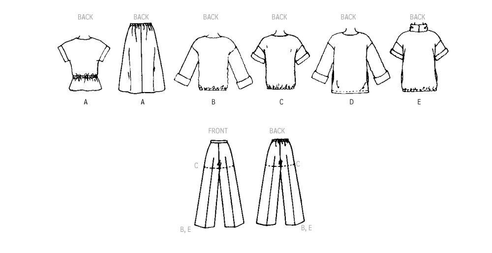 Patron McCall's n°8493 - Hauts, jupe, pantalon et short en maille pour femmes