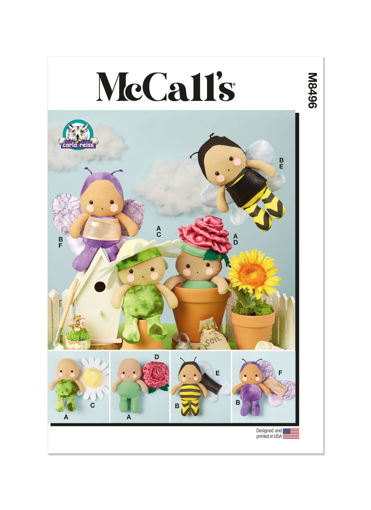Patron McCall's n°8496 - Peluches abeille et coccinelle avec accessoires