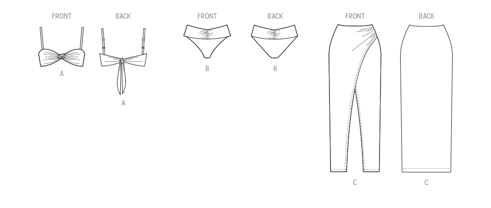 Patron McCall's n°8502 - Ensemble de plage : haut de bikini, bas et jupe