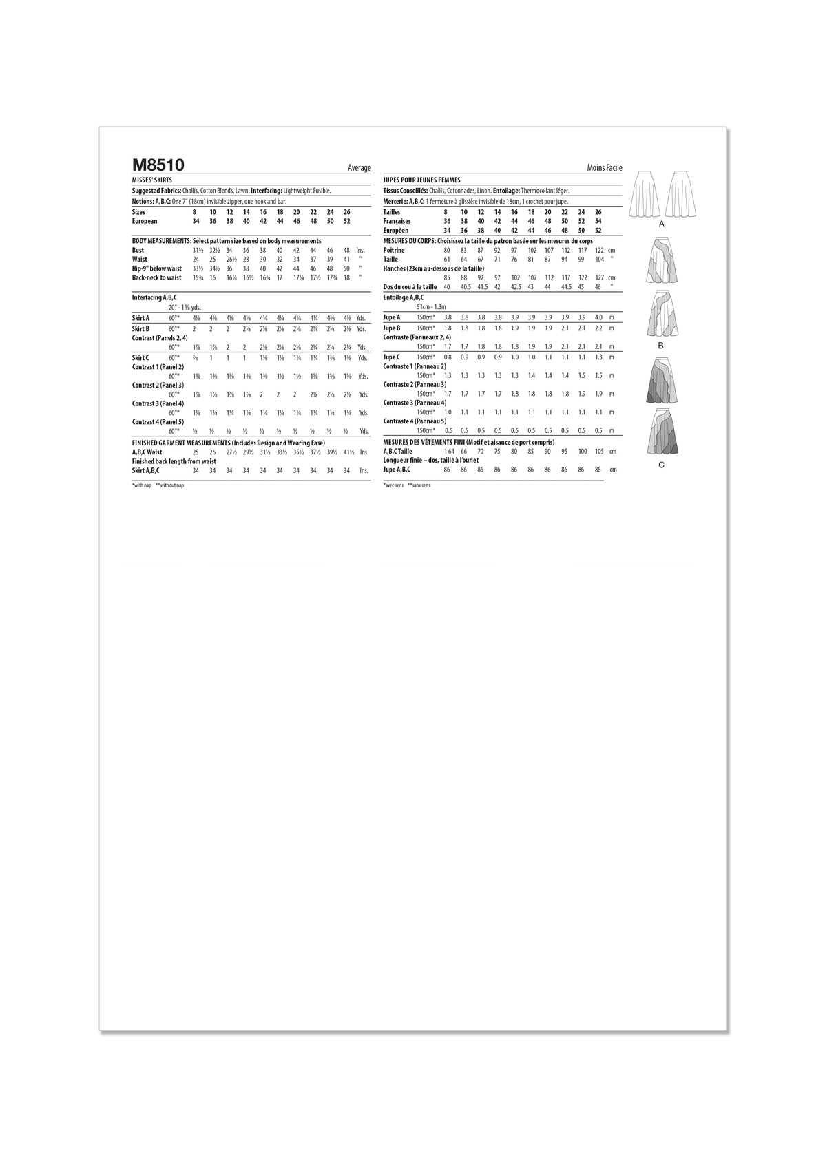 Patron McCall's n°8510 - Jupes mi-longues élégantes