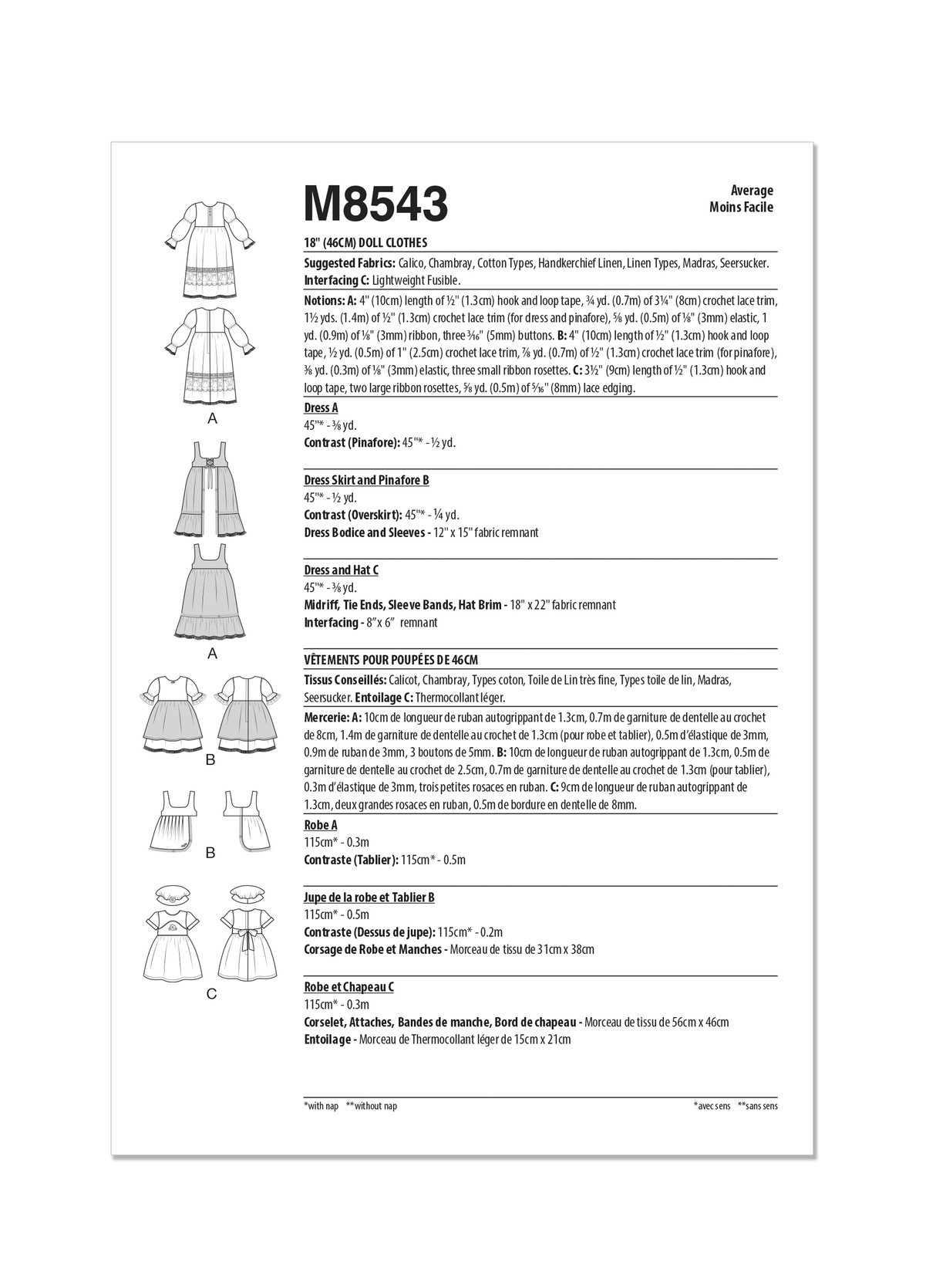 Patron McCall's n°8543 - Vêtements et accessoires pour poupées de 45 cm