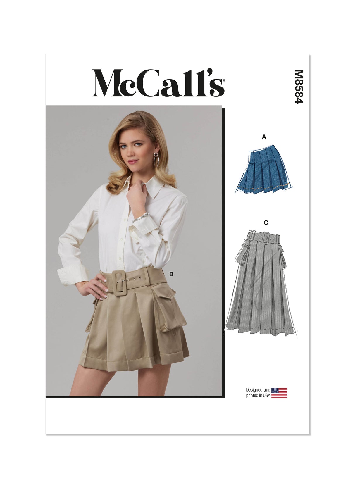 Patron McCall's n°8584 - Jupe plissée à ceinture et poches cargo