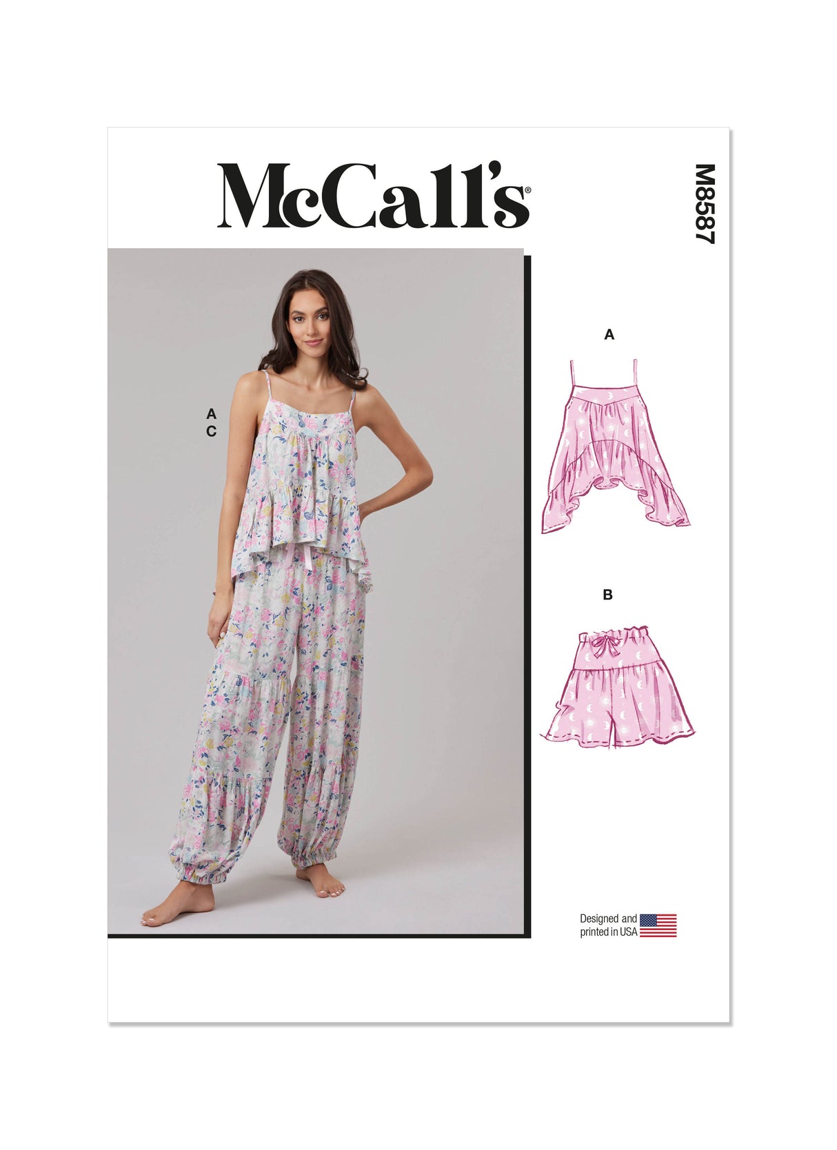 Patron McCall's n°8587 - Ensemble détente top à bretelles, short et pantalon bouffant