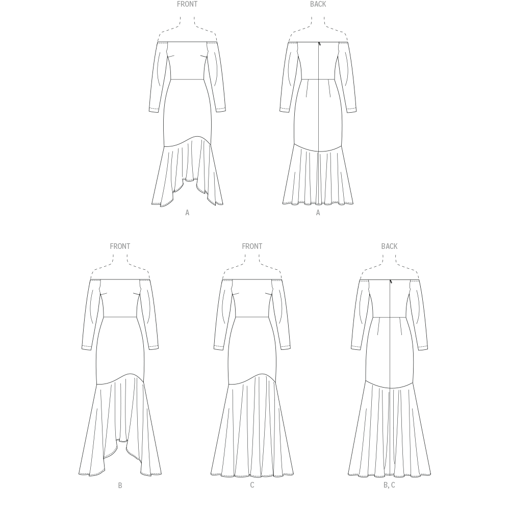 Patron McCall's n°8605 - Robe trompette épaules dégagées