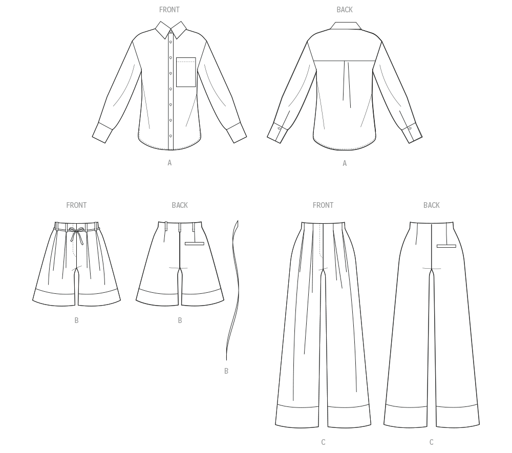 Patron McCall's n°8611 - Chemise boutonnée, short & pantalon coordonnés