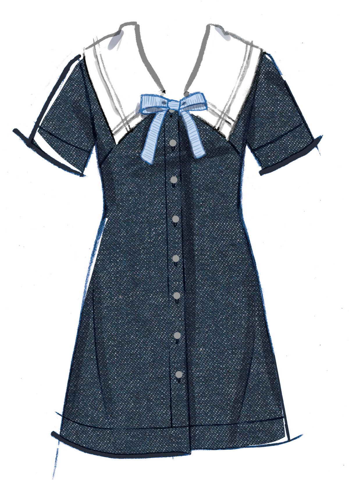 Patron McCall's n°8625 – Robe trapèze à col Claudine