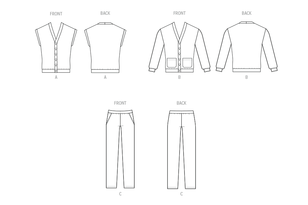 Patron McCall's n°8637 – Gilet et le cardigan à col en V présentent une patte de boutonnage sur le d
