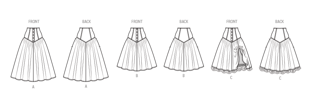 Patron McCall's n°8668 – Jupes vintage à empiècement boutonné