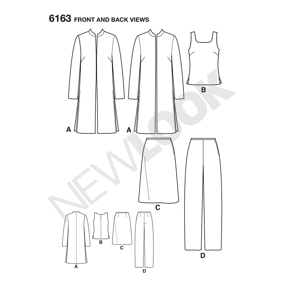 Patron New Look n°6163 - Ensemble veste, haut, jupe et pantalon