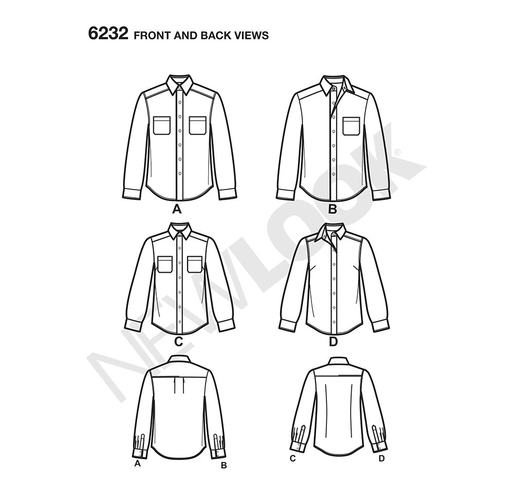 Patron New Look n°6232 - Chemise classique unisexe