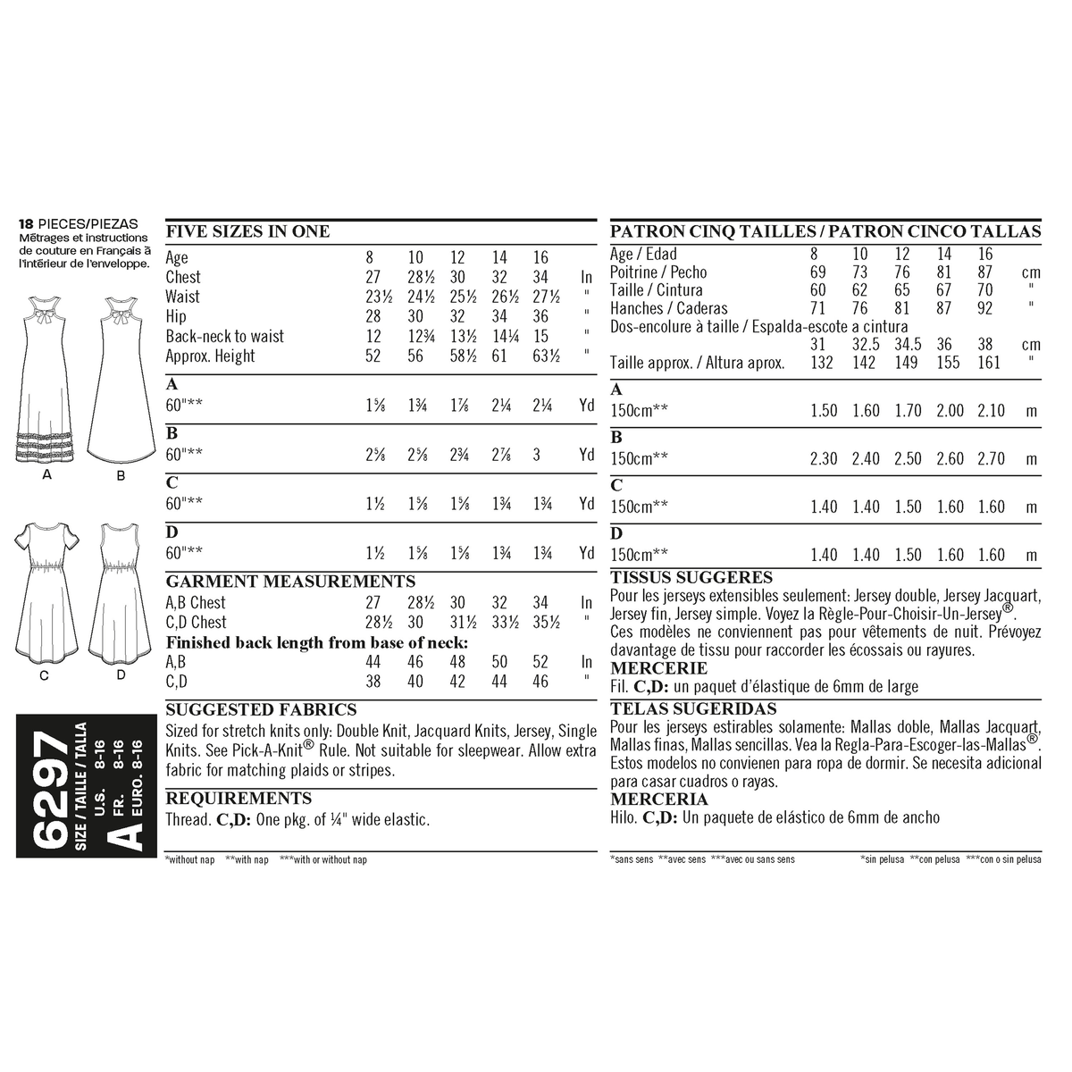 6297 Patron New Look n°6297 – Robe longue pour fille avec dos nageur et nœud ...