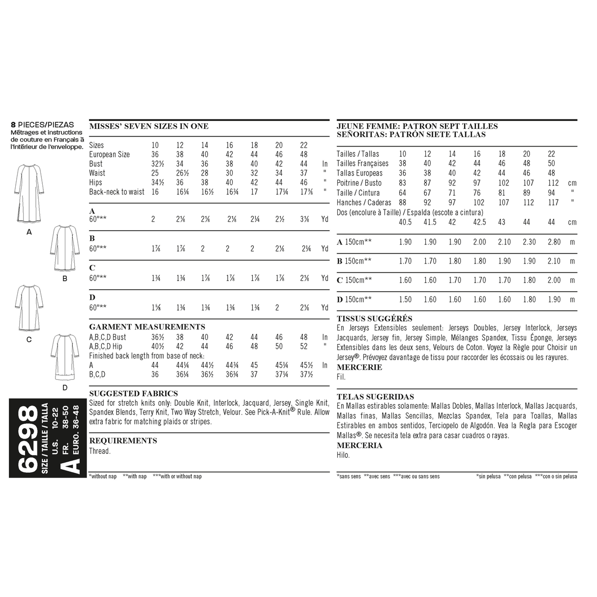 Patron New Look n°6298 – Robe tunique à encolure variée