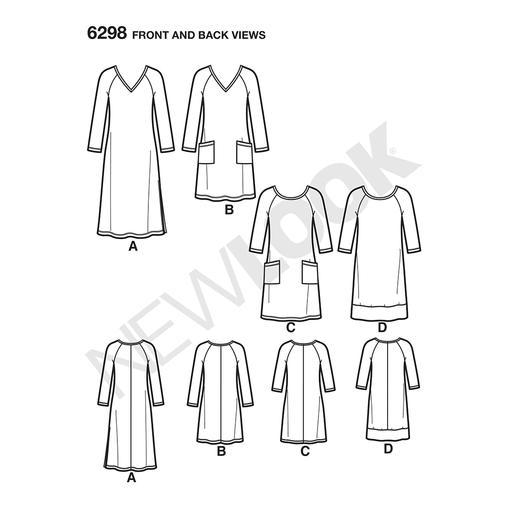 Patron New Look n°6298 – Robe tunique à encolure variée