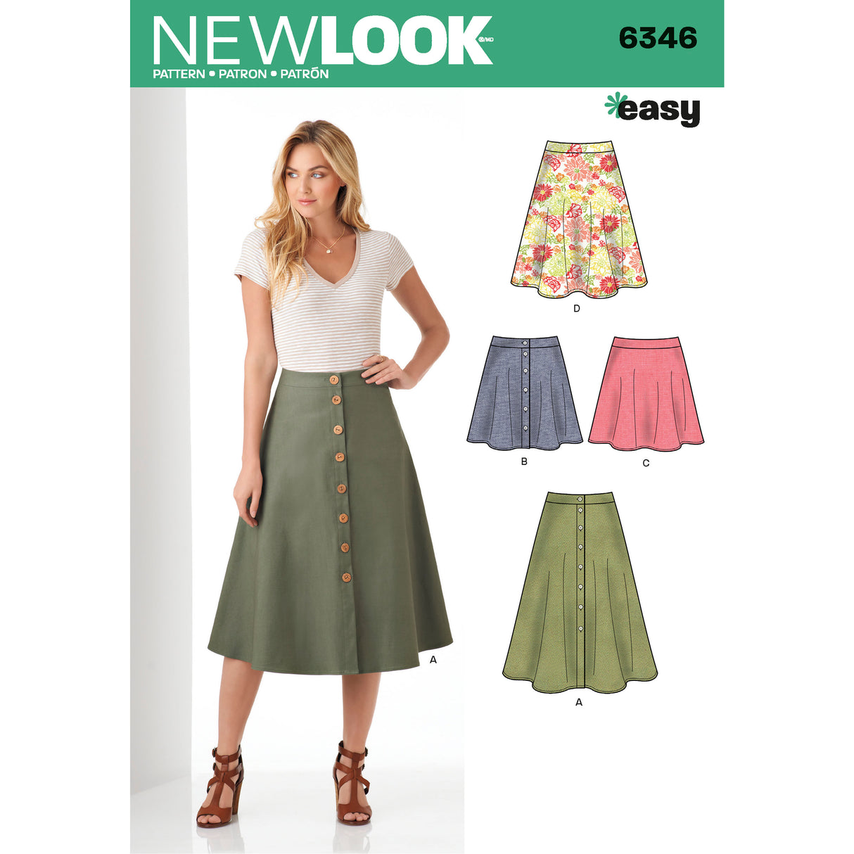 Patron New Look n°6346 – Jupe boutonnée pour femme