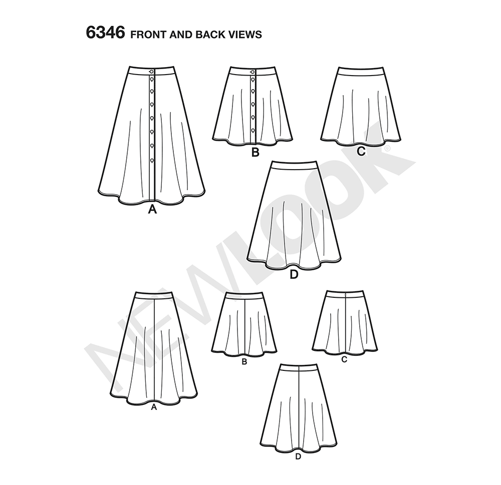 Patron New Look n°6346 – Jupe boutonnée pour femme