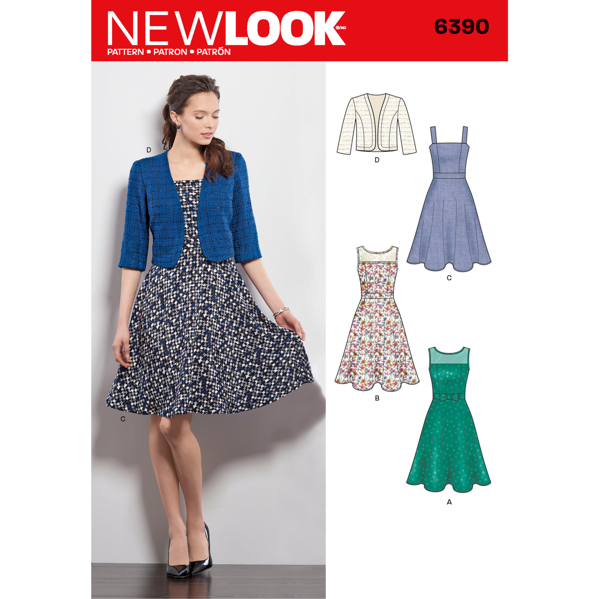Patron New Look n°6390 – Robe évasée à plis et boléro pour femme