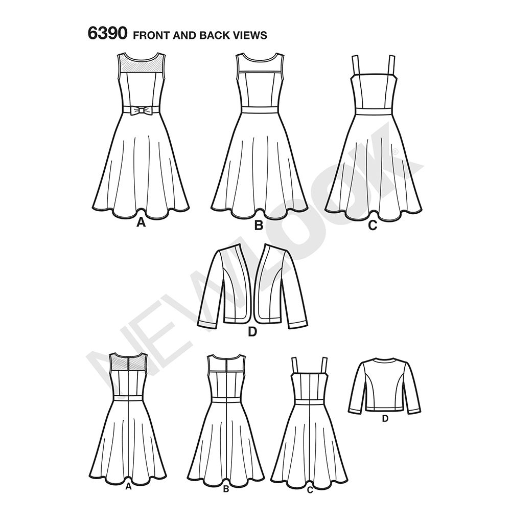 Patron New Look n°6390 – Robe évasée à plis et boléro pour femme