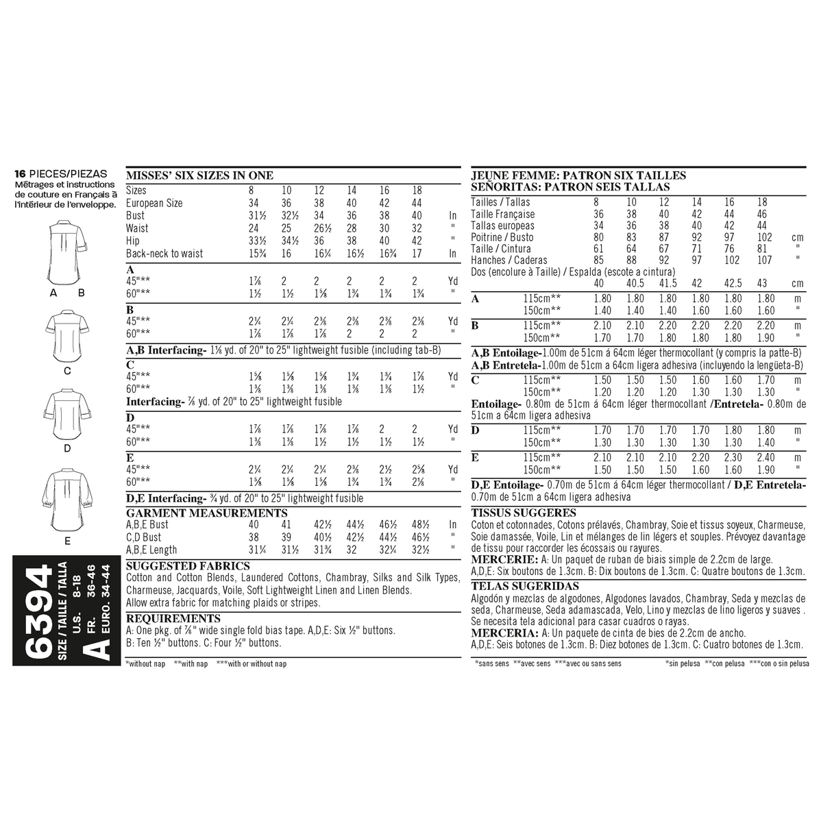 Patron New Look n°6394 – Chemisier femme