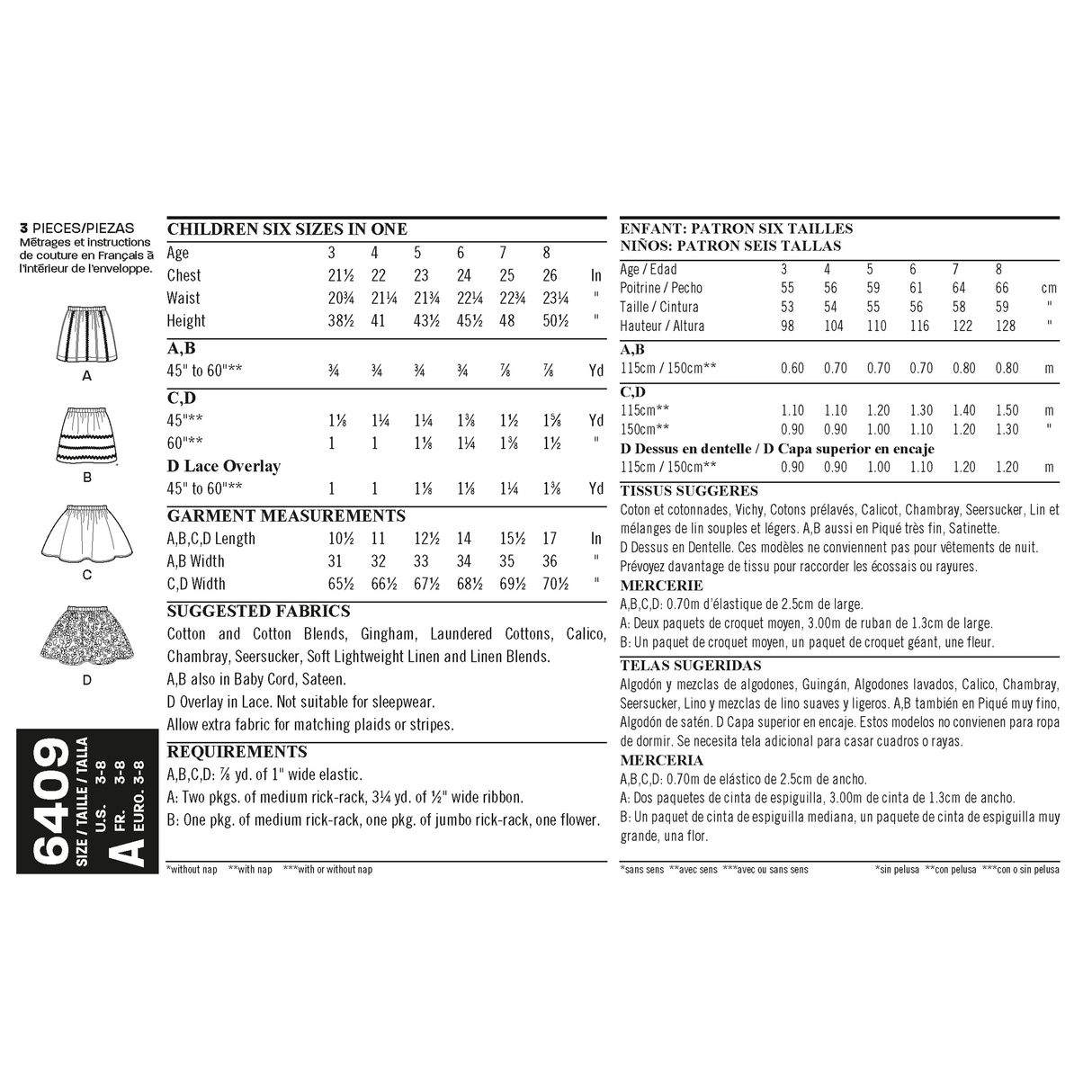 Patron New Look n°6409 - Jupe fillette
