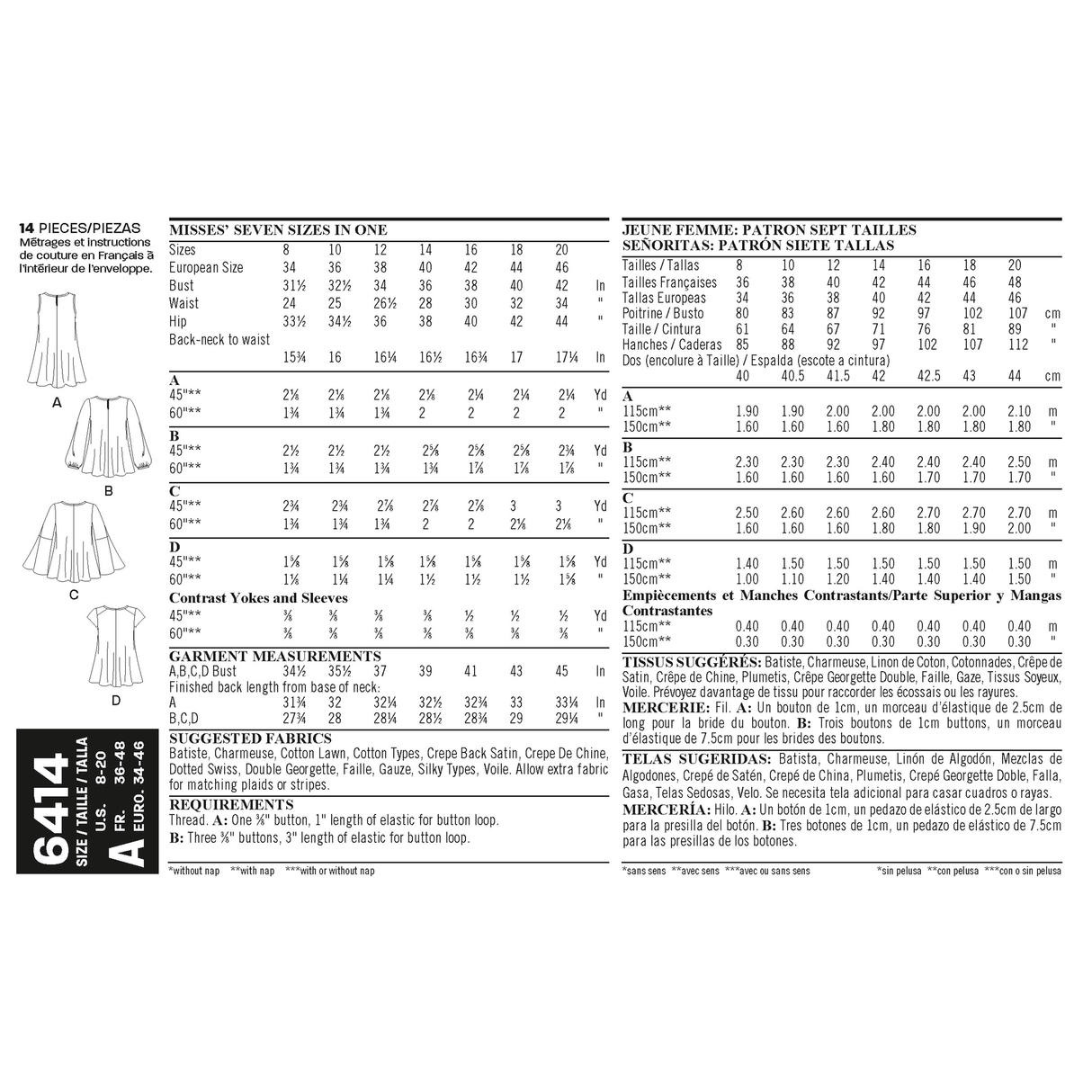 Patron New Look n°6414 – Top et chemisier femme