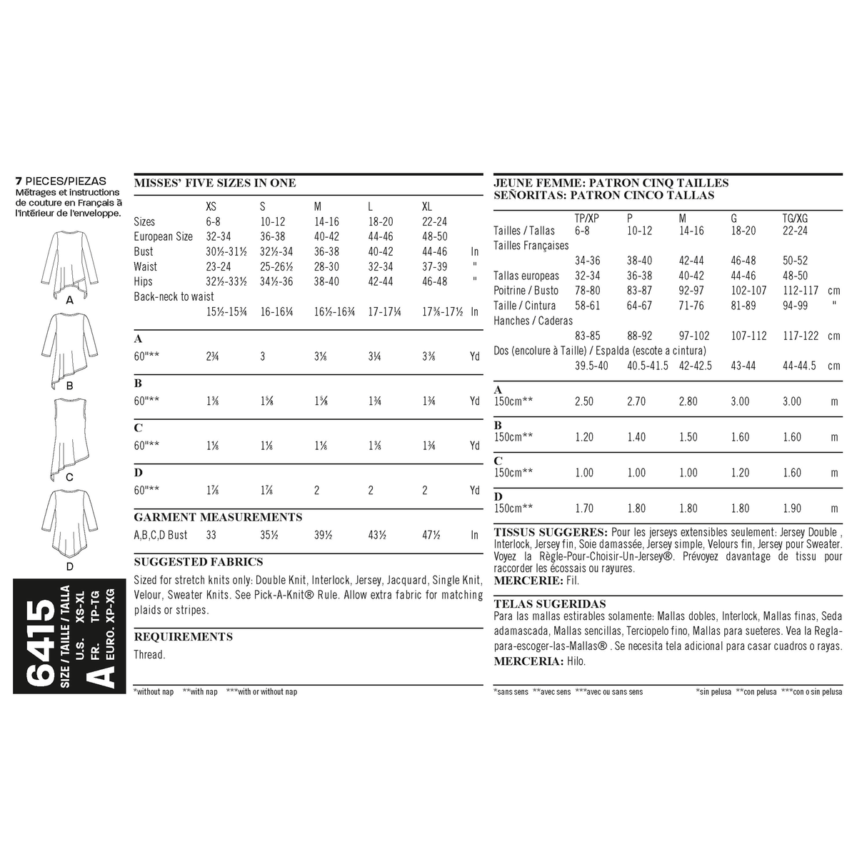 Patron New Look n°6415 – Tunique femme