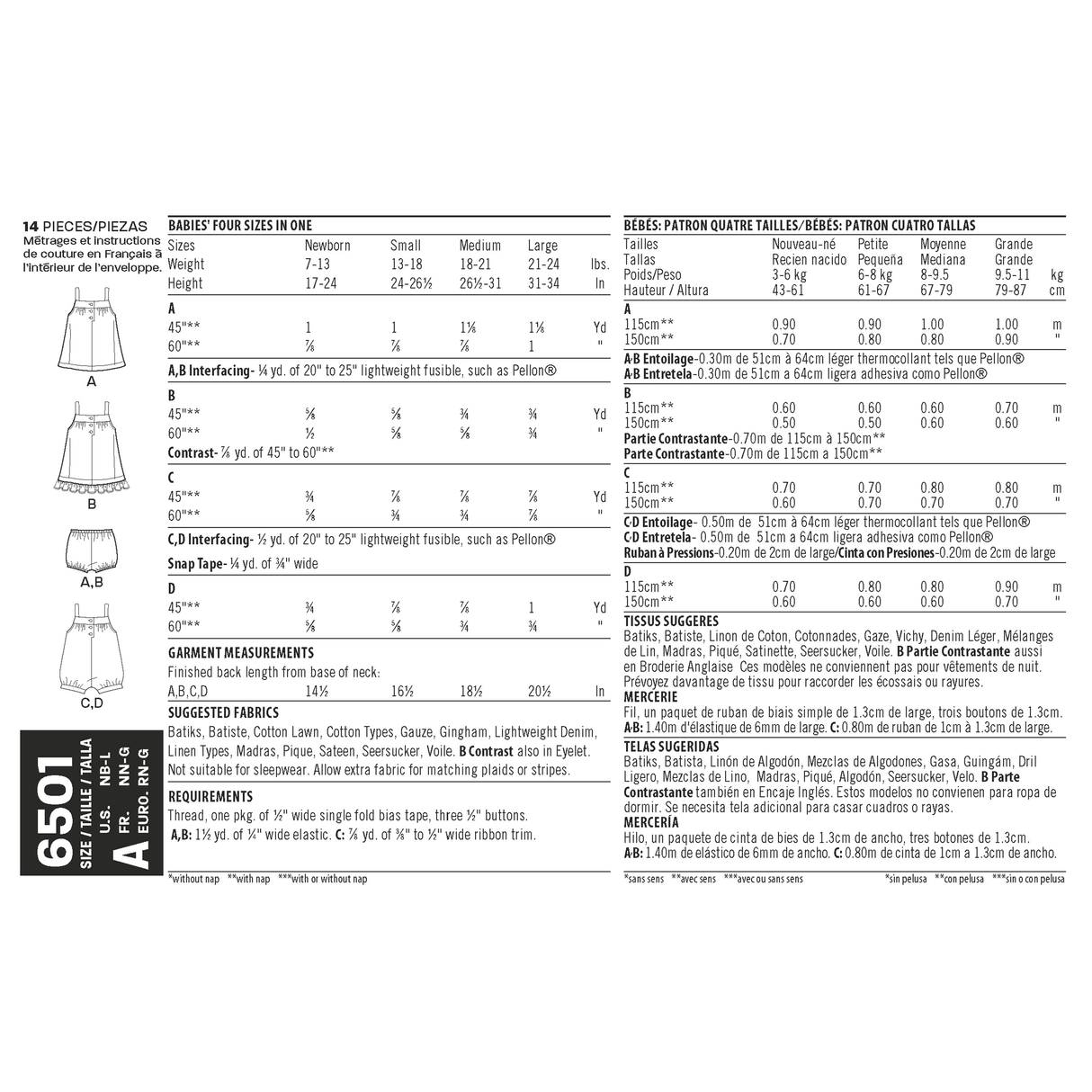 Patron New Look n°6501 – Ensemble pour bébé