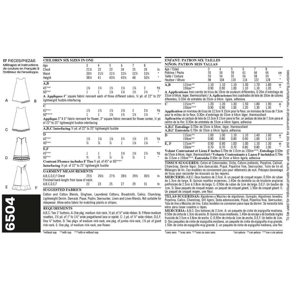 Patron New Look n°6504 – Robes pour fillettes