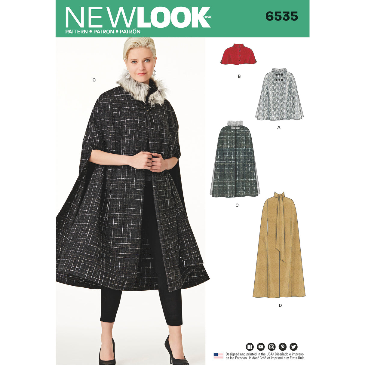 Patron New Look n°6535 – Capes et manteaux col montant