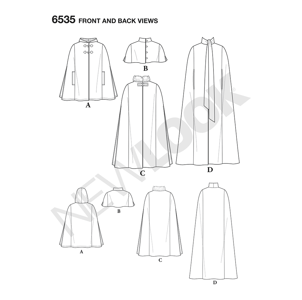 Patron New Look n°6535 – Capes et manteaux col montant