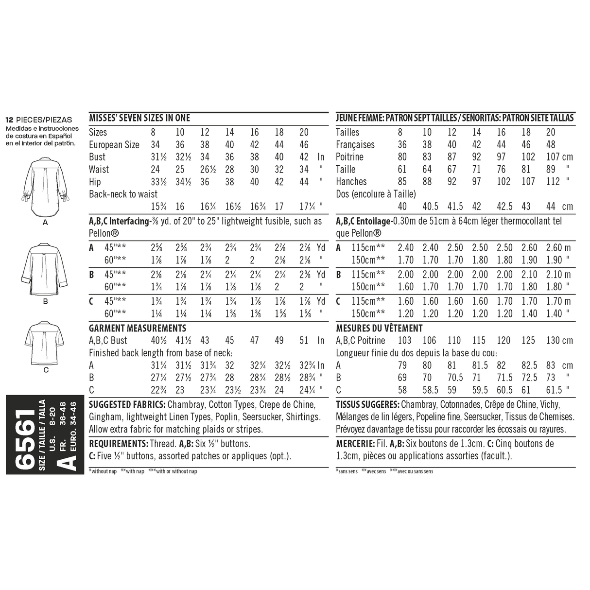 Patron New Look n°6561 – Chemisier féminin polyvalent