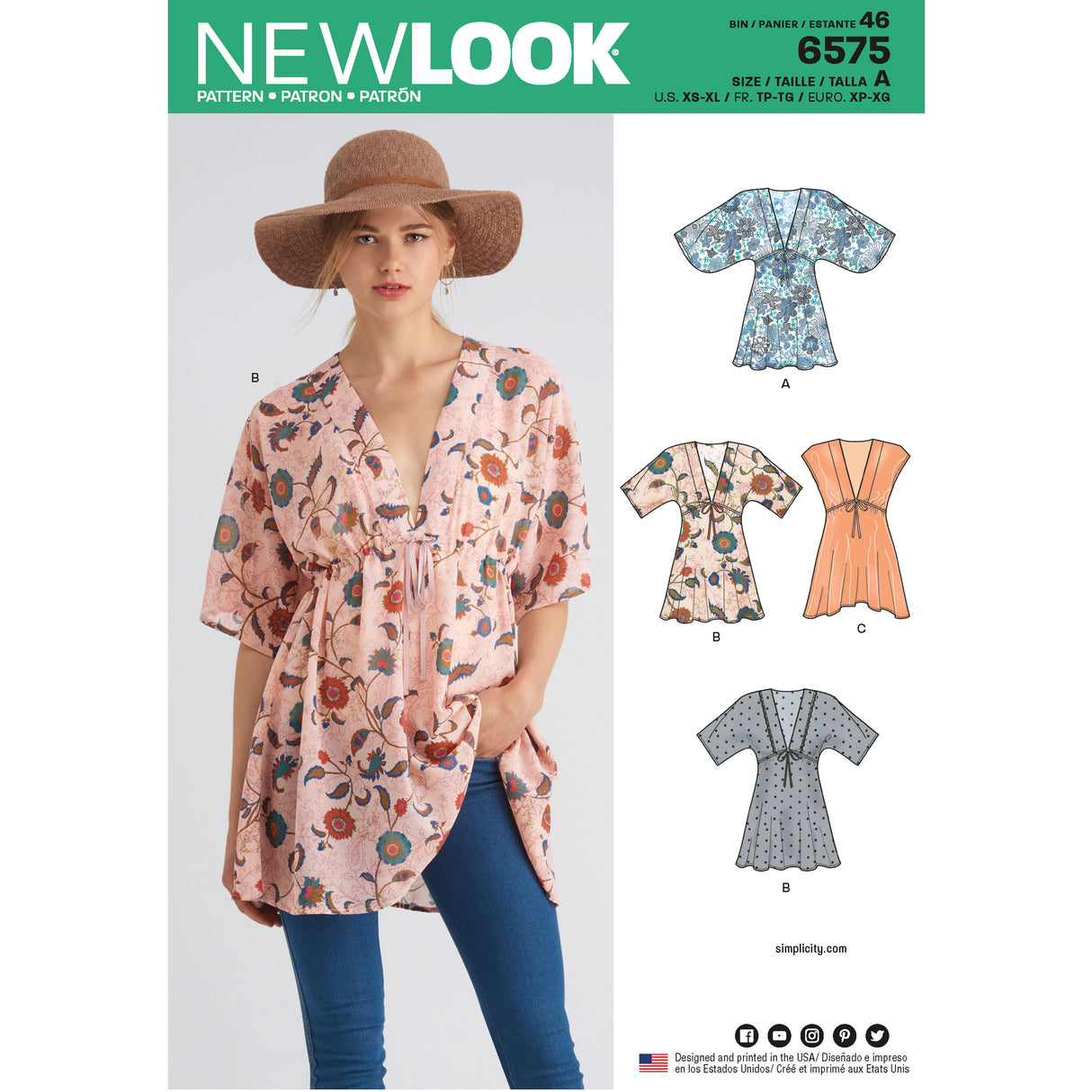 Patron New Look n°6575 – Tunique col V avec variations de manches