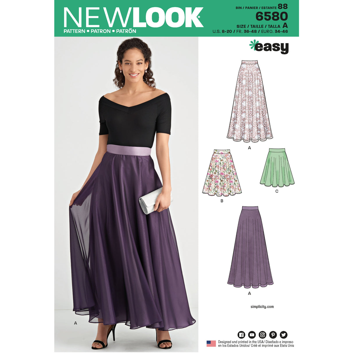 Patron New Look n°6580 - Jupe femme