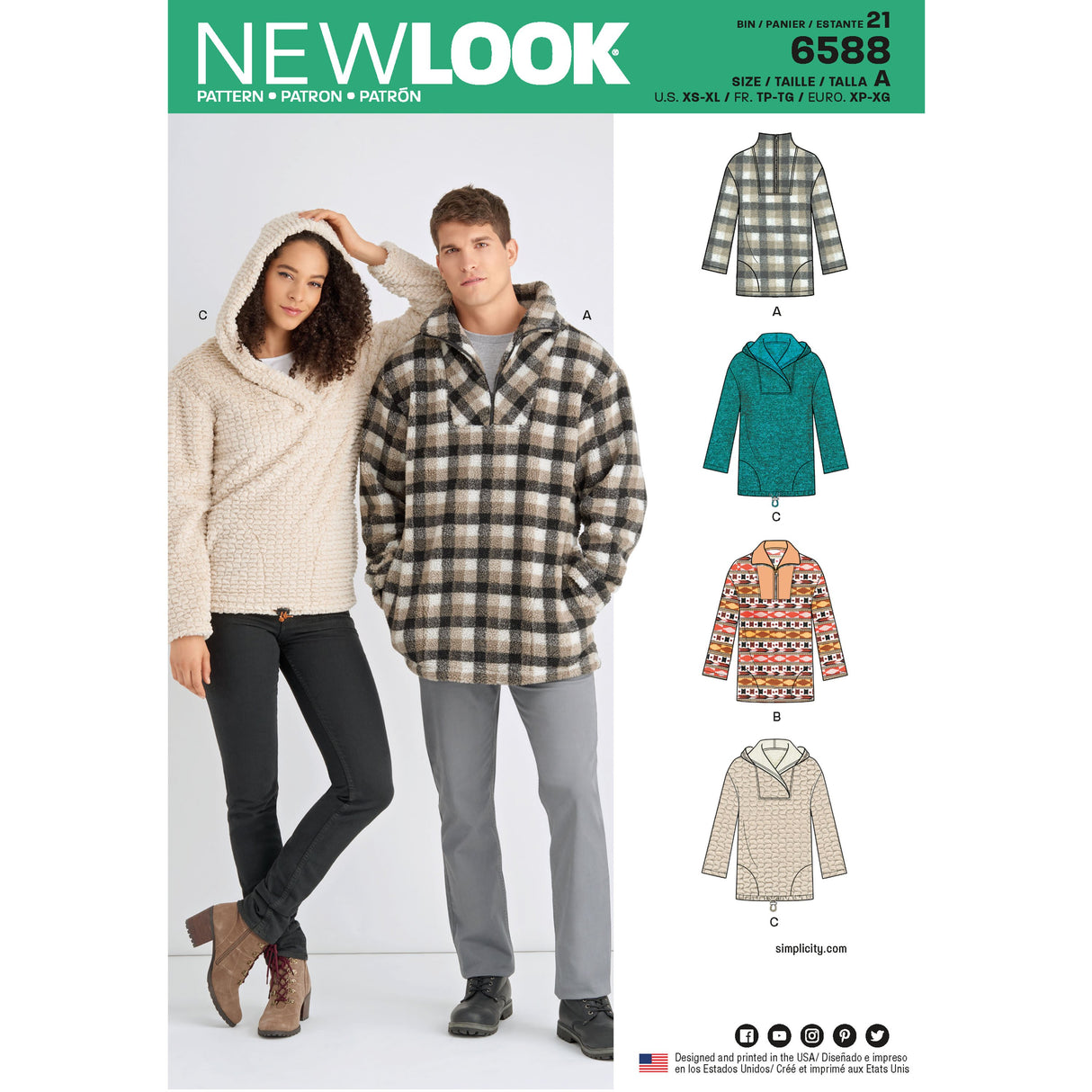 Patron New Look n°6588 – Pull unisexe avec ou sans capuche