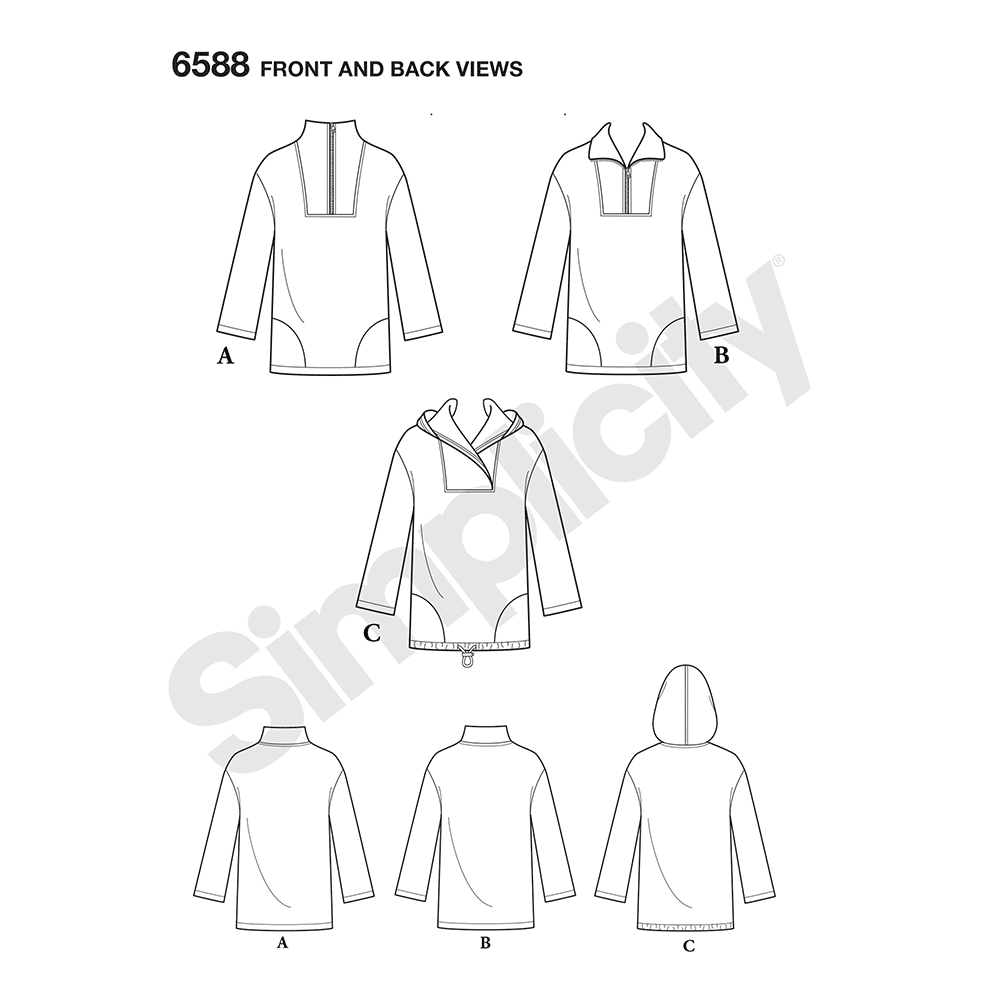Patron New Look n°6588 – Pull unisexe avec ou sans capuche