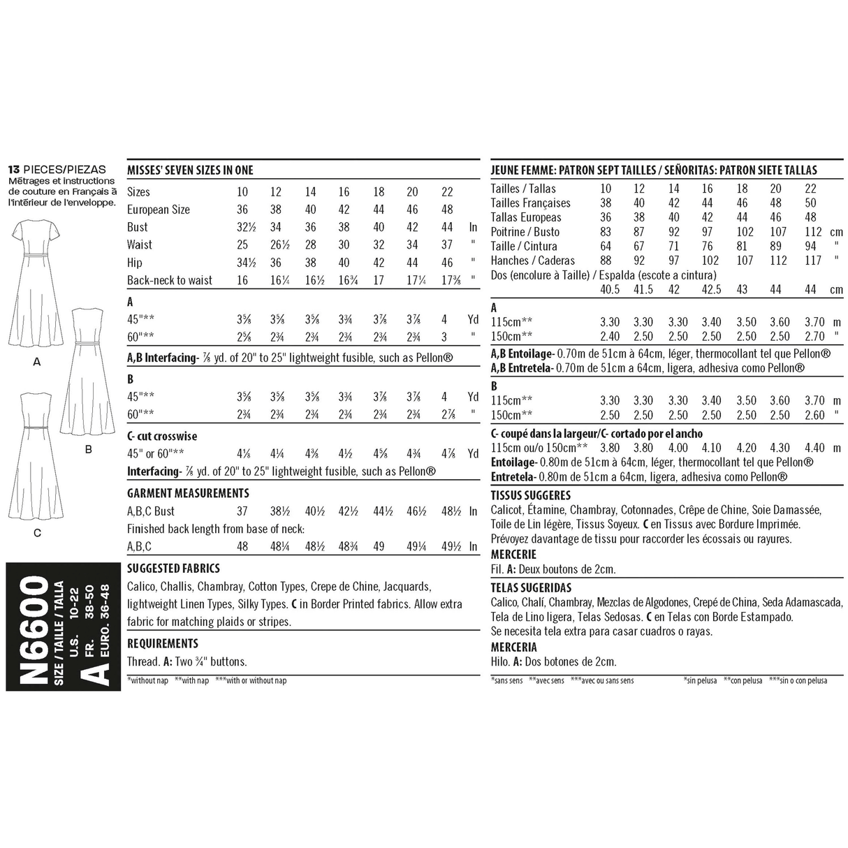 Patron New Look n°6600 - Robe portefeuille élégante