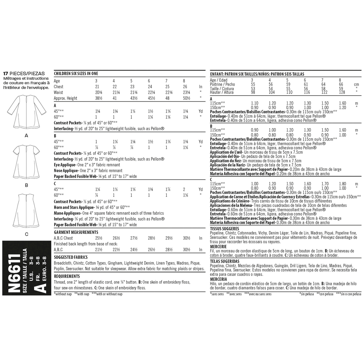 Patron New Look n°6611 - Robe trapèze pour fillette