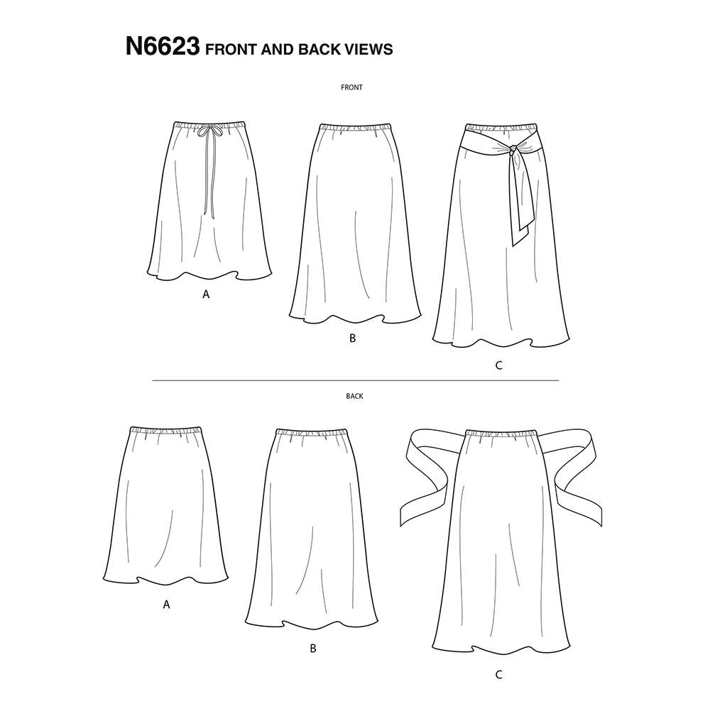 Patron New Look n°6623 - Jupe à taille élastiquée