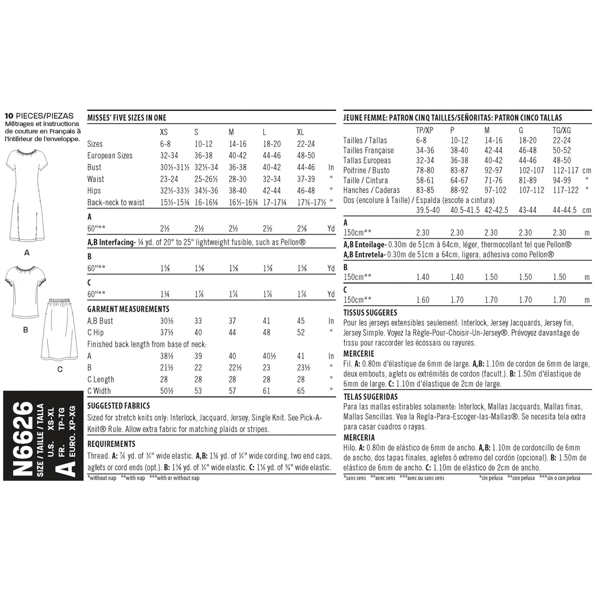 Patron New Look n°6626 - Ensemble robe, haut et jupe