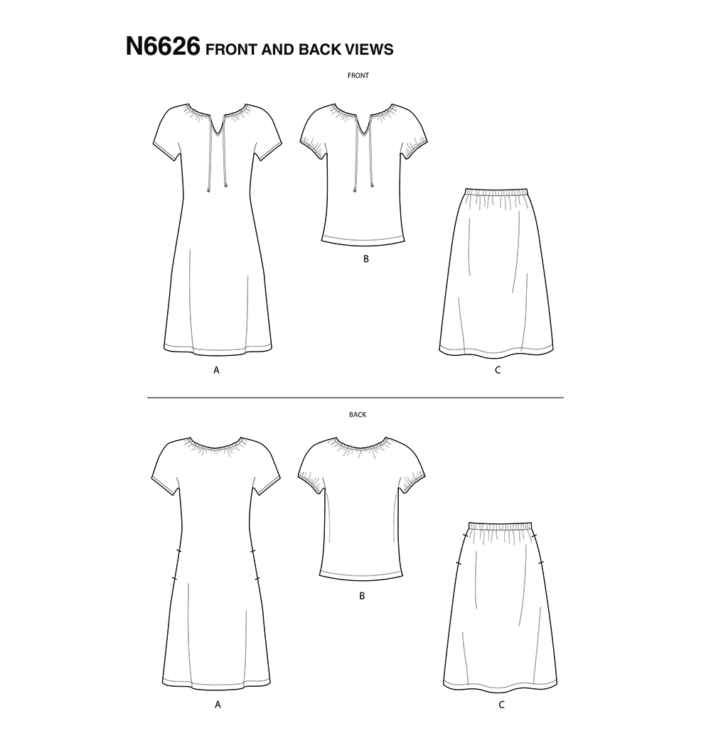 Patron New Look n°6626 - Ensemble robe, haut et jupe