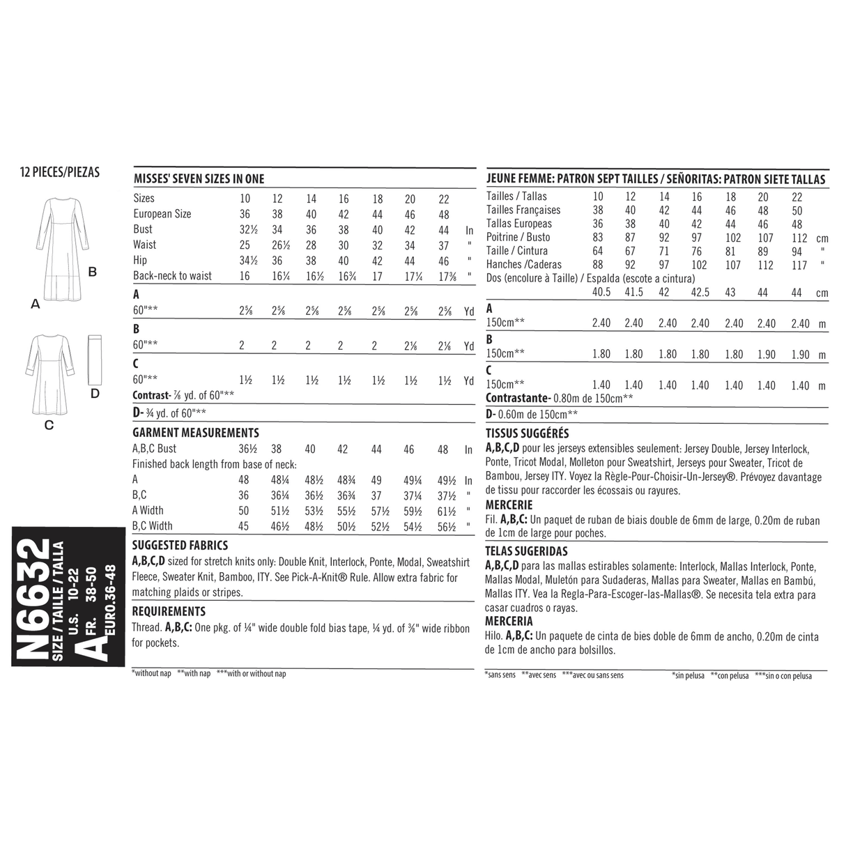 Patron New Look n°6632 - Robe pull avec variations de manches et col bénitier