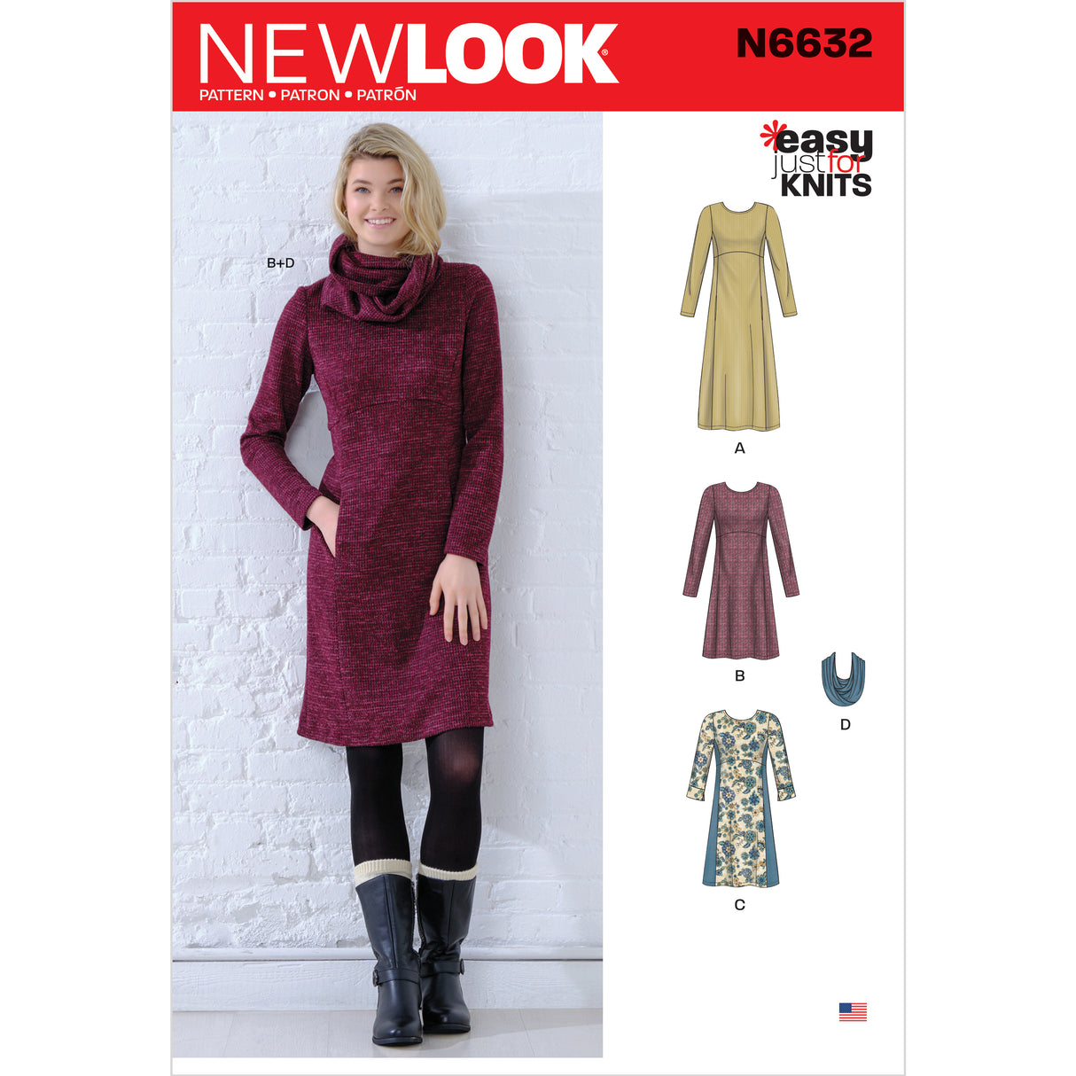 Patron New Look n°6632 - Robe pull avec variations de manches et col bénitier