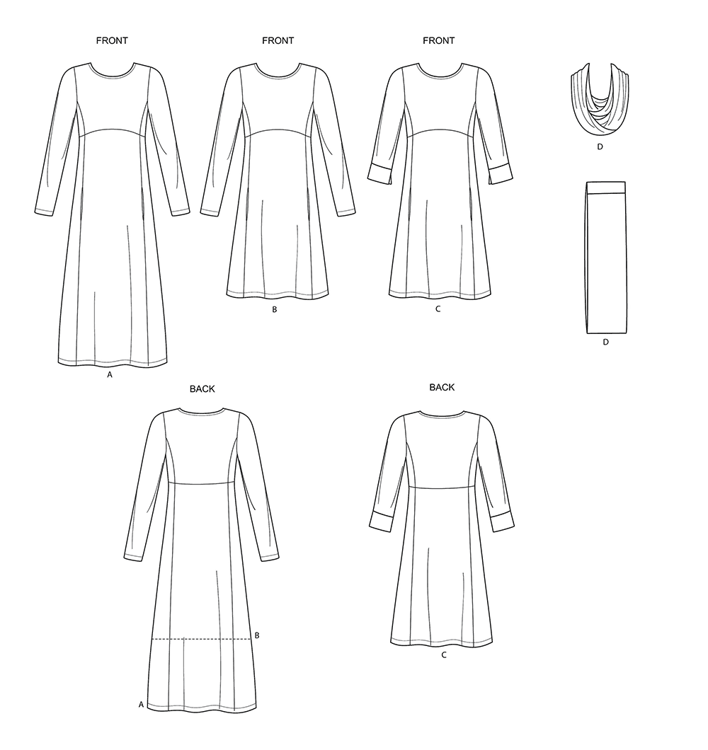 Patron New Look n°6632 - Robe pull avec variations de manches et col bénitier
